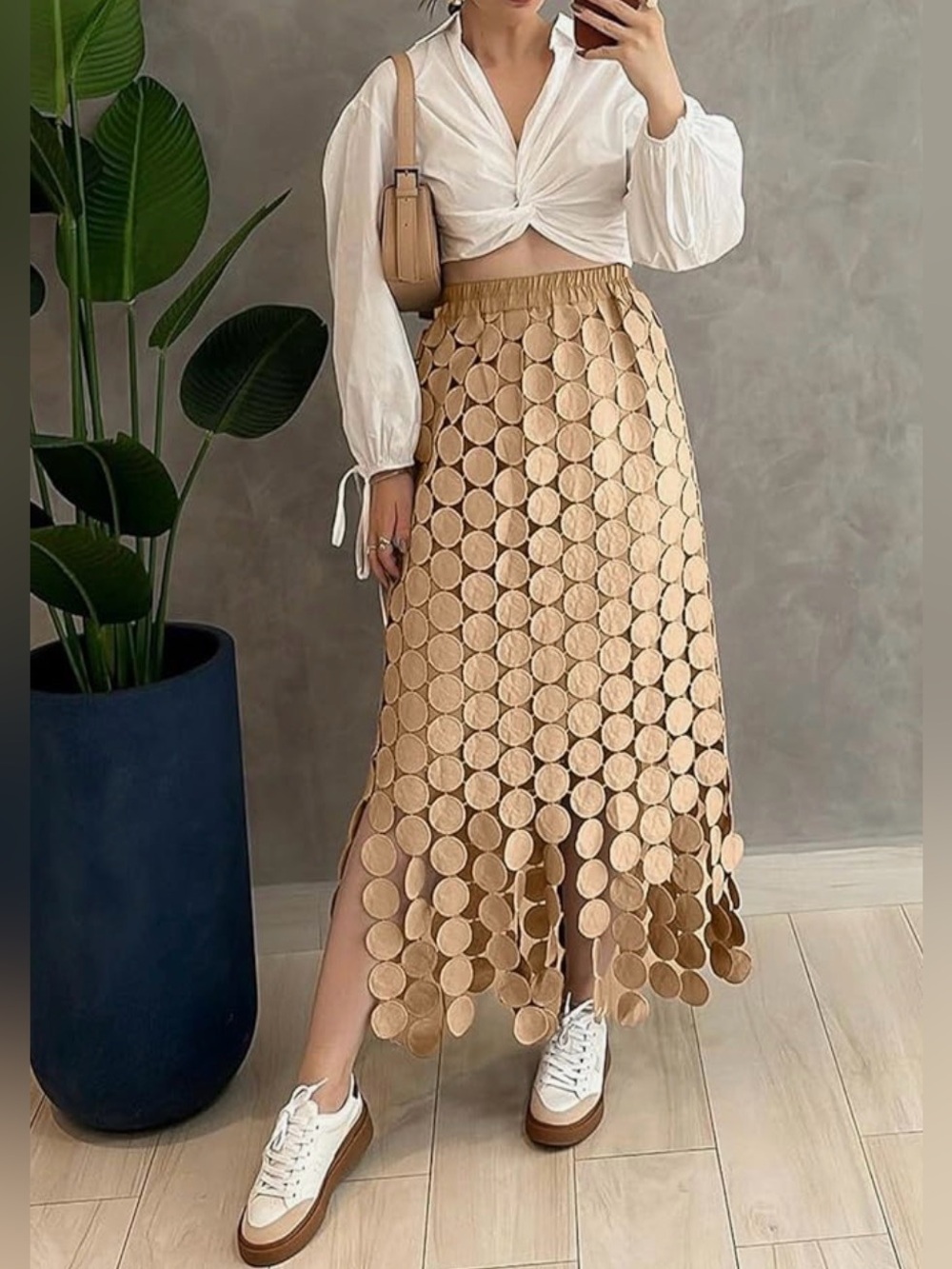 Cicy Bell Maxi Skirt Boho Hollow Out Fringe Hem High Waisted Skirts Sz XL Women